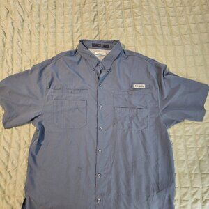 Columbia Short Slv Men's Large Blue Tamiami Omni Shade PFG Fishing Shirt Vented